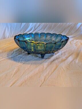 2/70$ Indiana Glass Blue Iridescent Carnival Glass Footed Bowl